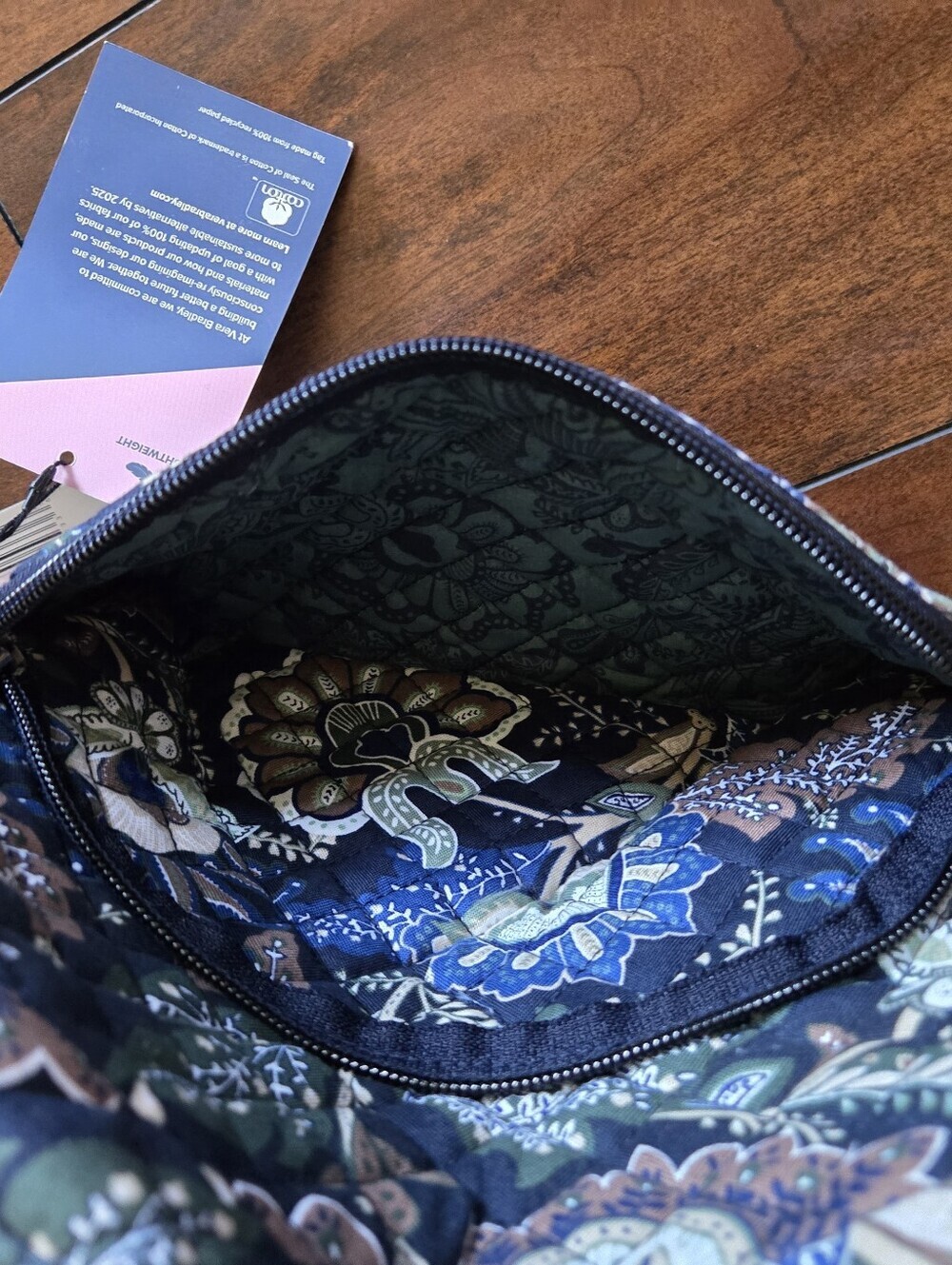 Vera Bradley Quilted Large Cosmetic Bag Java Navy Camo Floral Cotton Reimagined - Picture 11 of 12